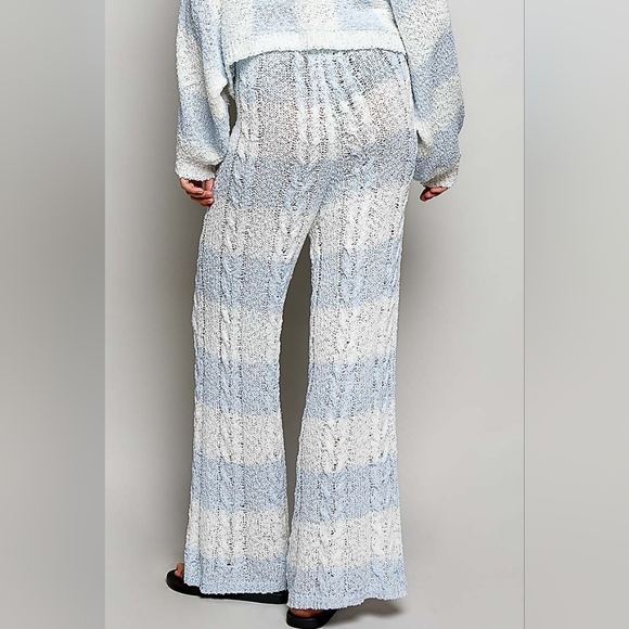 ​POL Blue & White Striped Cable Knit Hoodie & Wide Leg Pant Coordinated Set - Picture 7 of 12
